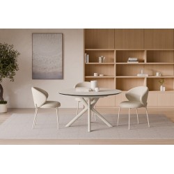 SILLA TAPIZADA EN POLIÉSTER LISBET CON PATAS BEIGE PARA COMEDOR ESTILO CONTEMPORÁNEO