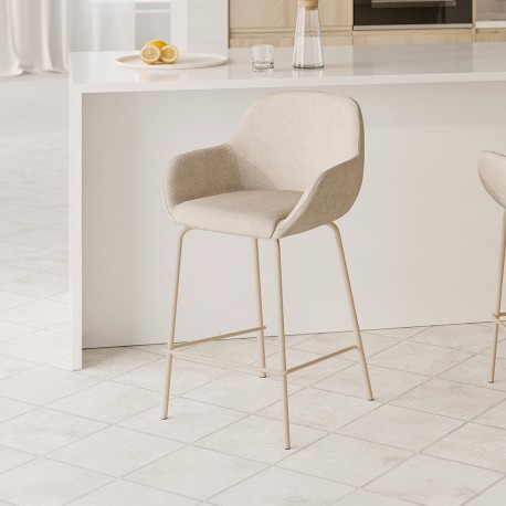 TABURETE TAPIZADO ANTIMANCHAS CON PATAS BEIGE JACOB PARA ISLA DE COCINA DE ESTILO MODERNO