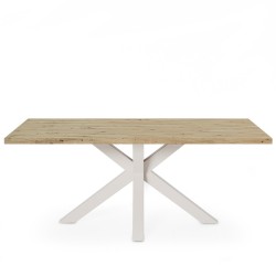 MESA DE COMEDOR RECTANGULAR DE MELAMINA SANDY CON BASE METÁLICA BEIGE DE ESTILO MODERNO