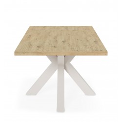 MESA DE COMEDOR RECTANGULAR DE MELAMINA SANDY CON BASE METÁLICA BEIGE DE ESTILO MODERNO
