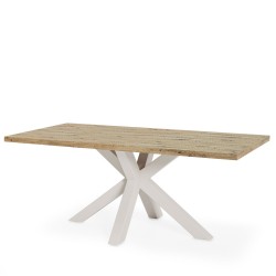 MESA DE COMEDOR RECTANGULAR DE MELAMINA SANDY CON BASE METÁLICA BEIGE DE ESTILO MODERNO