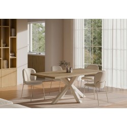 MESA DE COMEDOR RECTANGULAR DE MELAMINA SANDY CON BASE METÁLICA BEIGE DE ESTILO MODERNO