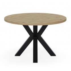 MESA DE COMEDOR REDONDA DE MELAMINA SANDY CON BASE NEGRA DE ESTILO MODERNO