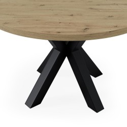 MESA DE COMEDOR REDONDA DE MELAMINA SANDY CON BASE NEGRA DE ESTILO MODERNO