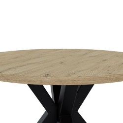 MESA DE COMEDOR REDONDA DE MELAMINA SANDY CON BASE NEGRA DE ESTILO MODERNO