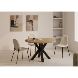 MESA DE COMEDOR REDONDA DE MELAMINA SANDY CON BASE NEGRA DE ESTILO MODERNO