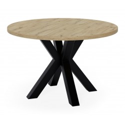 MESA DE COMEDOR REDONDA DE MELAMINA SANDY CON BASE NEGRA DE ESTILO MODERNO