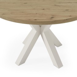 MESA DE COMEDOR REDONDA DE MELAMINA SANDY CON BASE BEIGE DE ESTILO MODERNO