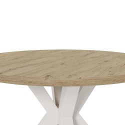MESA DE COMEDOR REDONDA DE MELAMINA SANDY CON BASE BEIGE DE ESTILO MODERNO
