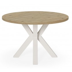 MESA DE COMEDOR REDONDA DE MELAMINA SANDY CON BASE BEIGE DE ESTILO MODERNO