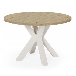 MESA DE COMEDOR REDONDA DE MELAMINA SANDY CON BASE BEIGE DE ESTILO MODERNO