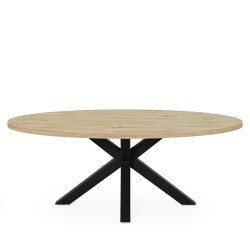 MESA DE COMEDOR OVALADA DE MELAMINA SANDY CON BASE NEGRA DE ESTILO MODERNO