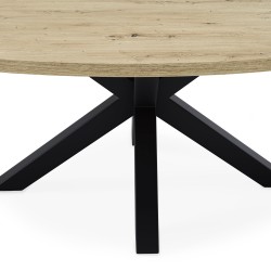 MESA DE COMEDOR OVALADA DE MELAMINA SANDY CON BASE NEGRA DE ESTILO MODERNO