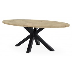 MESA DE COMEDOR OVALADA DE MELAMINA SANDY CON BASE NEGRA DE ESTILO MODERNO