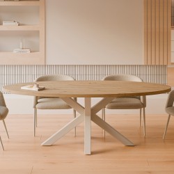 MESA DE COMEDOR OVALADA DE MELAMINA SANDY CON BASE BEIGE DE ESTILO MODERNO