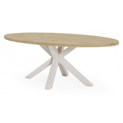 MESA DE COMEDOR OVALADA DE MELAMINA SANDY CON BASE BEIGE DE ESTILO MODERNO