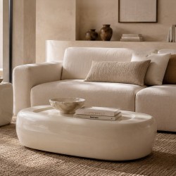 MESA DE CENTRO DE MDF LACADO CARTER EN COLOR BEIGE BRILLO PARA SALÓN DE ESTILO MODERNO