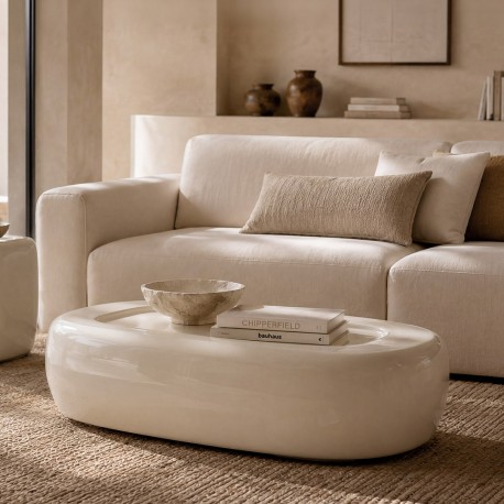 MESA DE CENTRO DE MDF LACADO CARTER EN COLOR BEIGE BRILLO PARA SALÓN DE ESTILO MODERNO