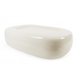 MESA DE CENTRO DE MDF LACADO CARTER EN COLOR BEIGE BRILLO PARA SALÓN DE ESTILO MODERNO